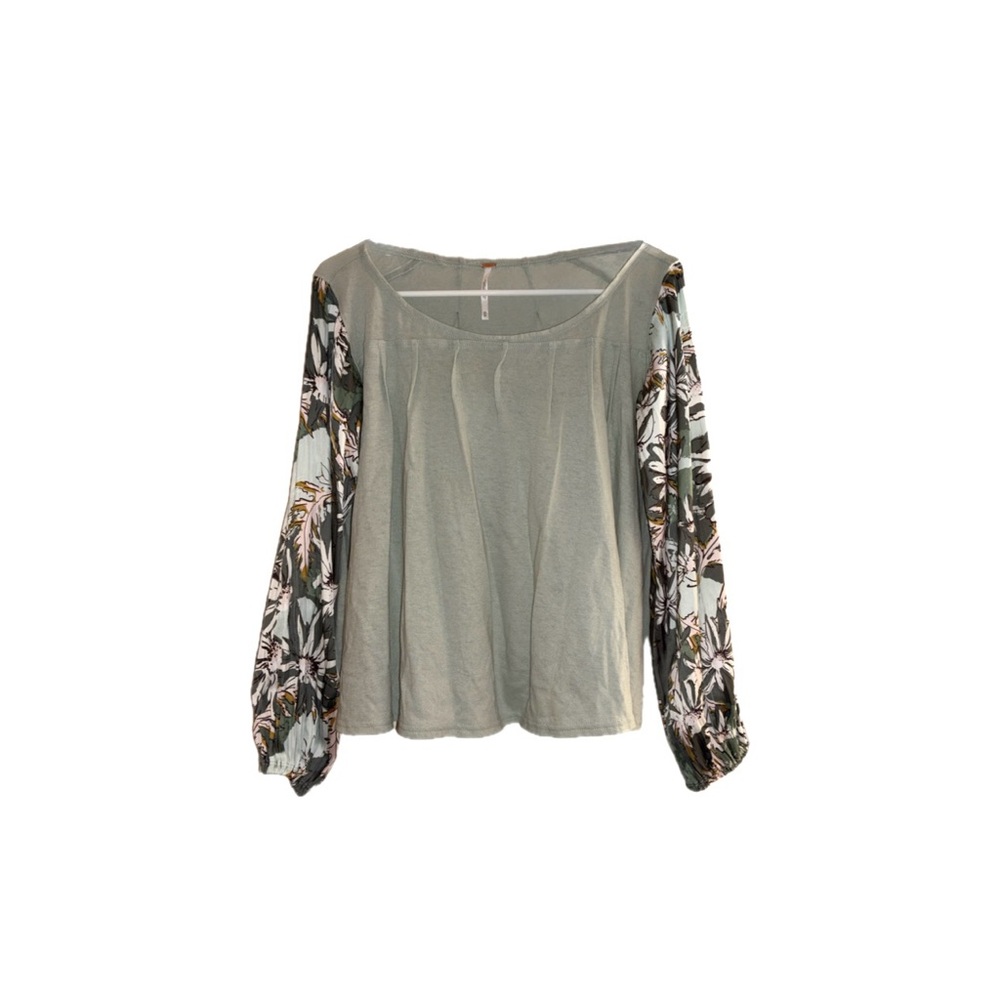 NWT Free People Picking Petals Floral Sleeve Top in Sage Green Combo - Size XS